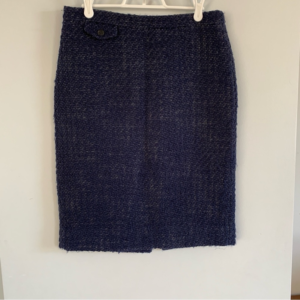 Wool No 2 Pencil Skirt J Crew Dark Blue Tweed Knee Length Womens Size 4